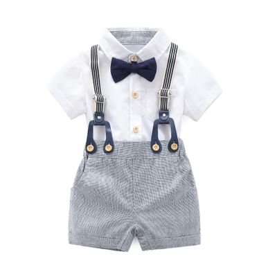Boarnseorl Baby Boys Gentleman Outfits Shorts Sets,Infant Shirt + Shorts + Bow Tie + Suspenders,5-6Y
