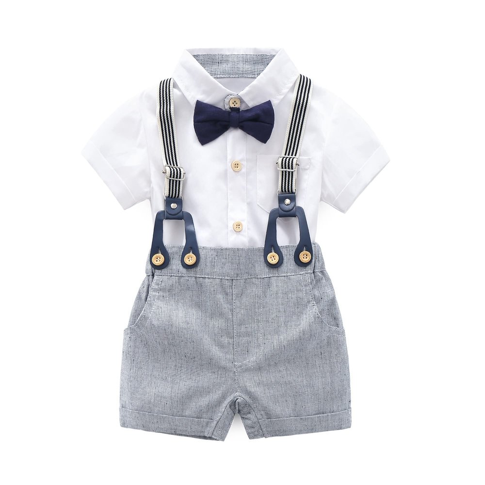 Boarnseorl Baby Boys Gentleman Outfits Shorts Sets,Infant Shirt + Shorts + Bow Tie + Suspenders,5-6Y