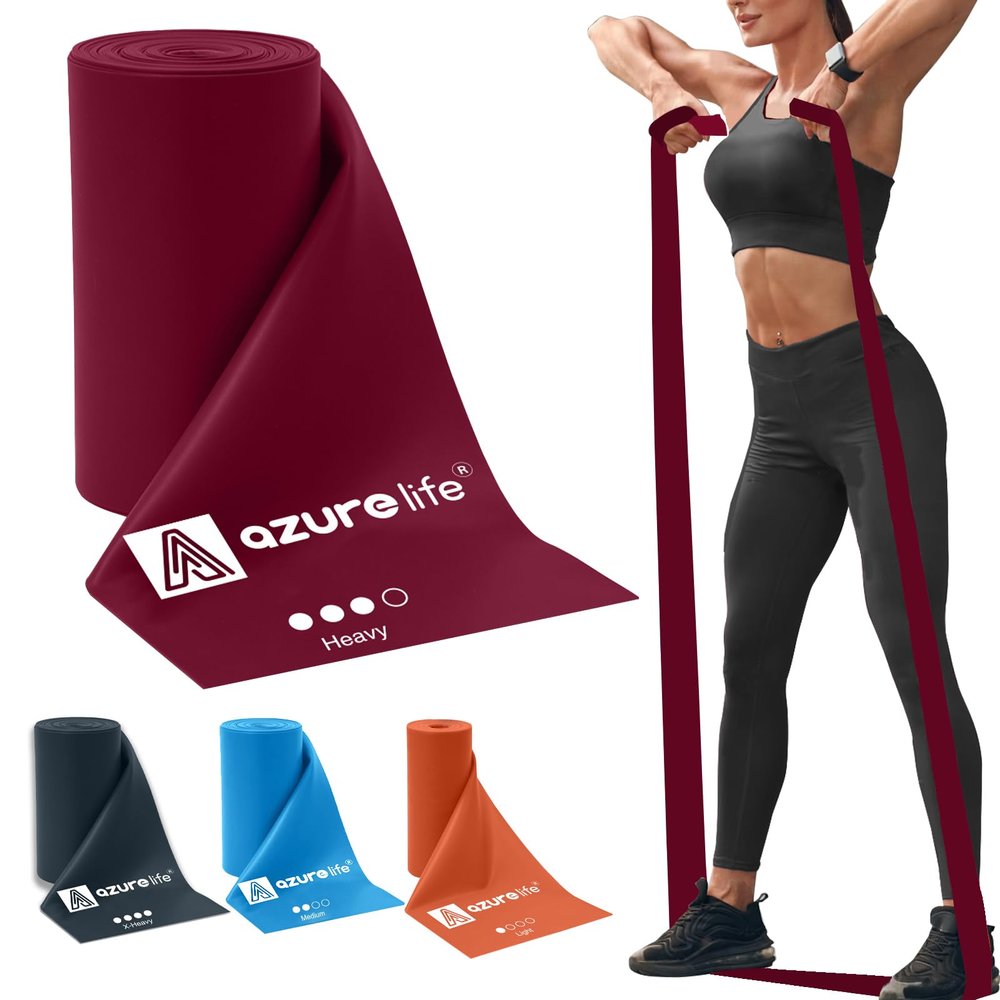 A AZURELIFE Professional 8 Yards Bulk Resistance Bands Rolls or 5,6,7 ft. Long Non-Latex Elastic Exercise Bands, Stretch Bands for PT, Yoga, Pilates, Rehab, at-Home or The Gym Workouts