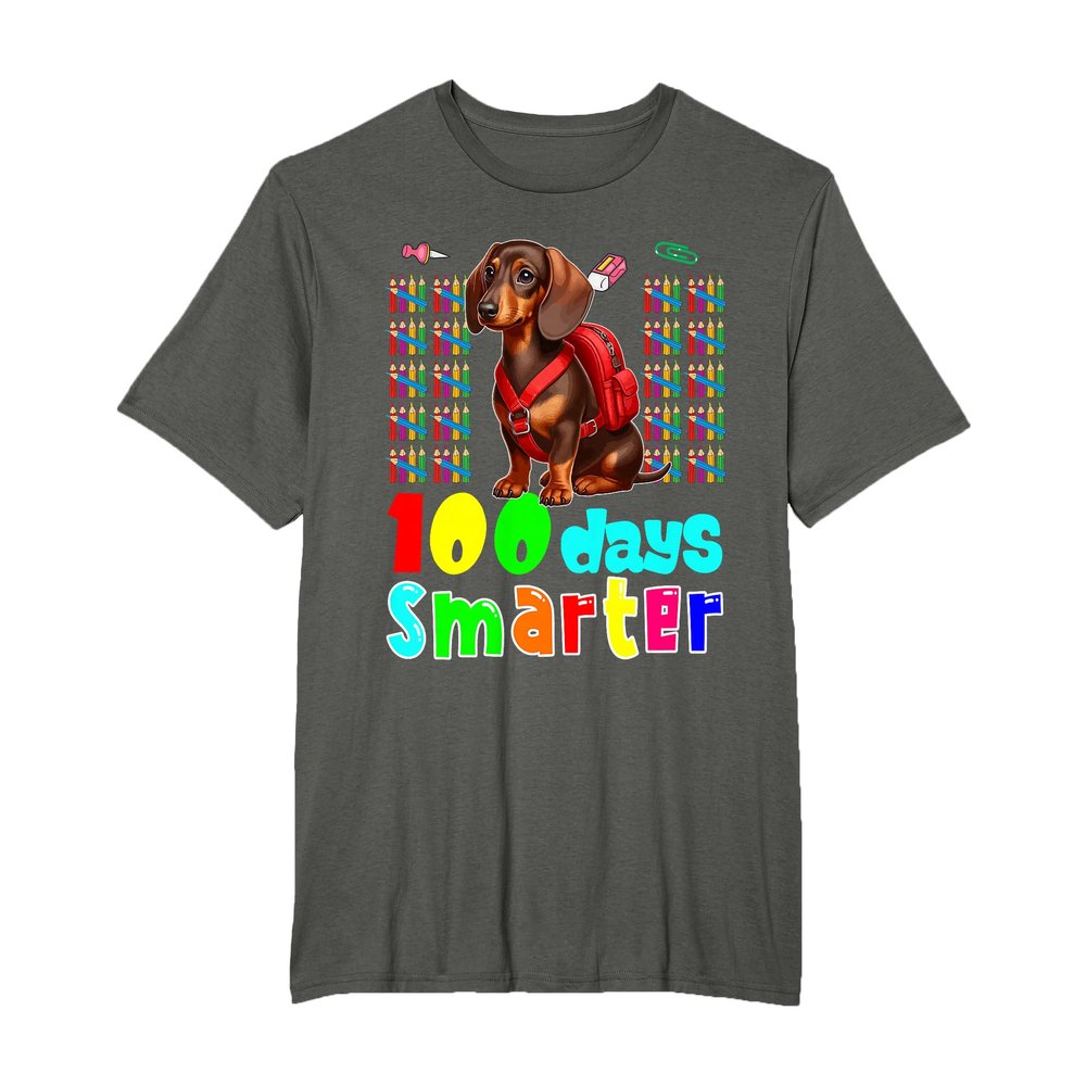 100 Days Smarter 100 Days Of Schools Dachshund Funny Student T-Shirt