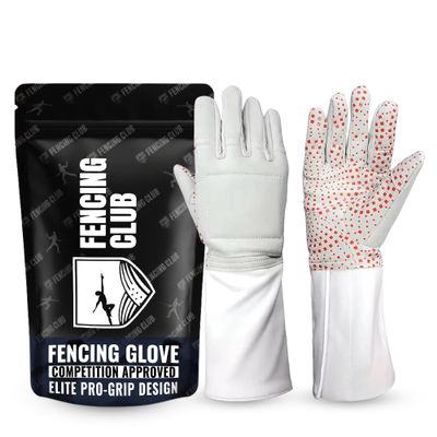 Fencing Club Fencing Glove, 3-Weapon Washable, Pro-Grip Silicone Design, Foil Epee and Saber, Competition Approved (7, Left)