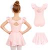 Zaclotre Girls Dance Leotards Short Sleeve Ballet Dress with Double Layer Skirt Pink Leotard for Dance Size 10-11 Years view 1