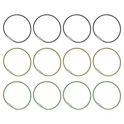 PATIKIL 5.9" Length Wire Keychain Cable, 12 Pack Nylon Coated Stainless Steel 1.5mm Key Ring Loop for Outdoor Hiking Hanging Luggage Tag Keys ID Card, Black Gold Green
