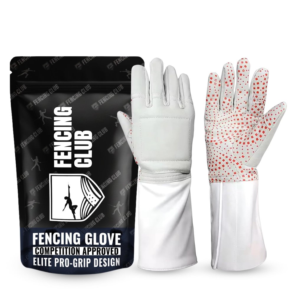 Fencing Club Fencing Glove, 3-Weapon Washable, Pro-Grip Silicone Design, Foil Epee and Saber, Competition Approved (8, Left)