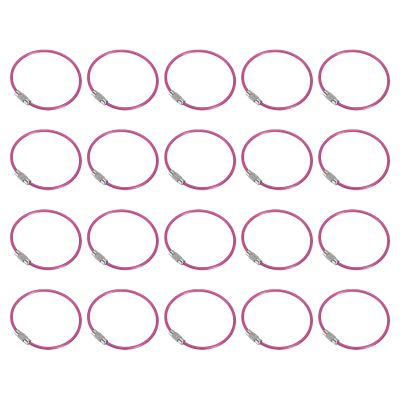 PATIKIL 5.9" Length Wire Keychain Cable, 20 Pack Stainless Steel 2mm Key Ring Loop for Outdoor Hiking Hanging Luggage Tag Keys ID Card, Pink