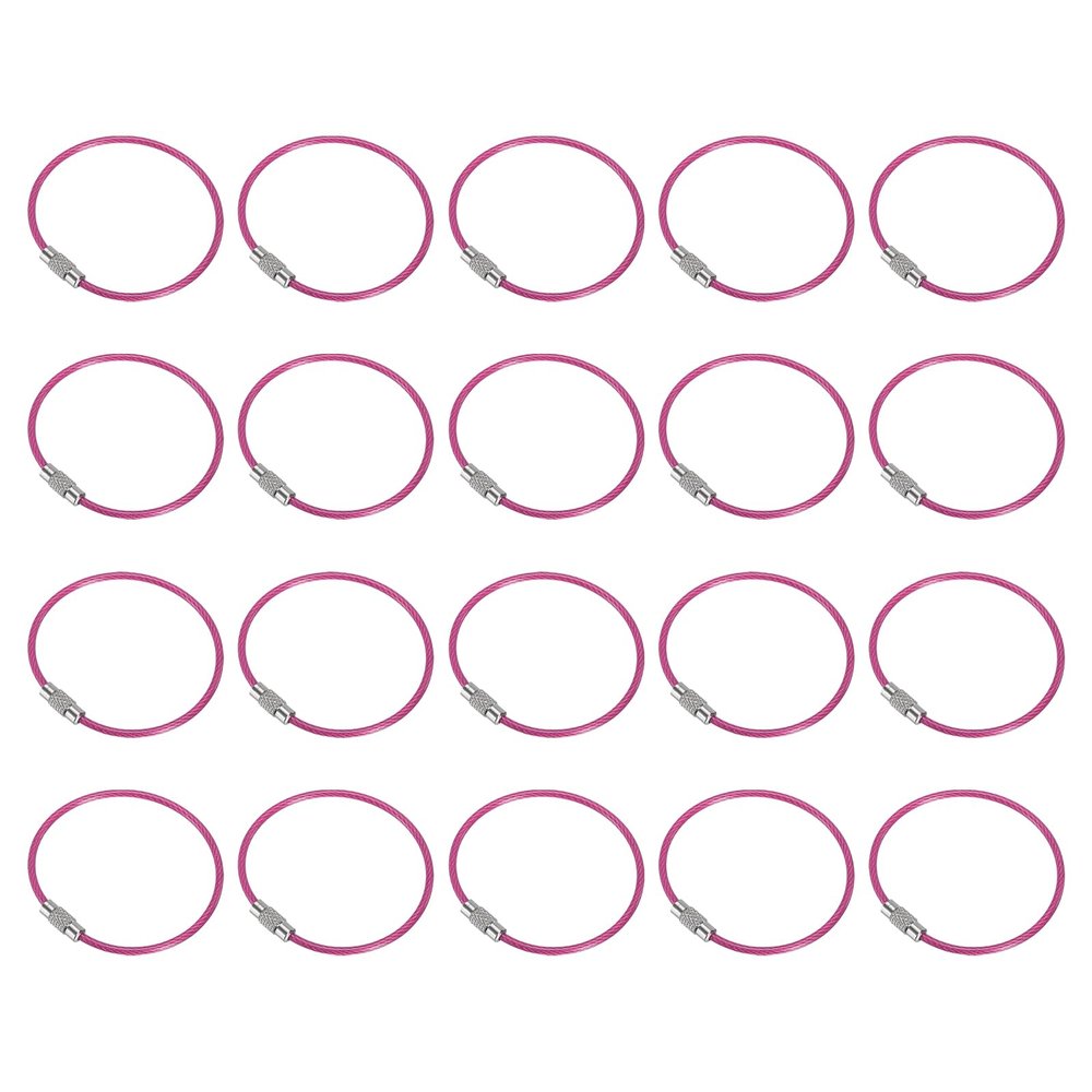 PATIKIL 5.9" Length Wire Keychain Cable, 20 Pack Stainless Steel 2mm Key Ring Loop for Outdoor Hiking Hanging Luggage Tag Keys ID Card, Pink