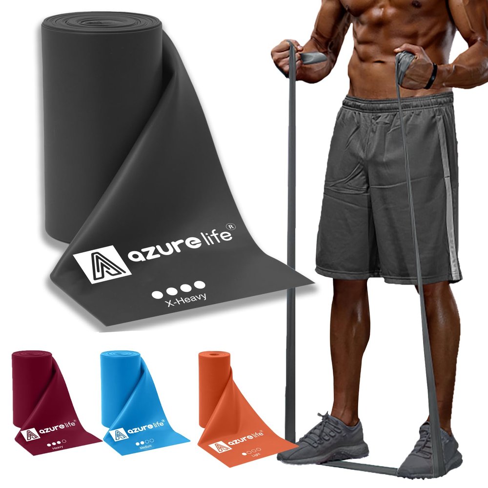 A AZURELIFE Professional 8 Yards Bulk Resistance Bands Rolls or 5,6,7 ft. Long Non-Latex Elastic Exercise Bands, Stretch Bands for PT, Yoga, Pilates, Rehab, at-Home or The Gym Workouts
