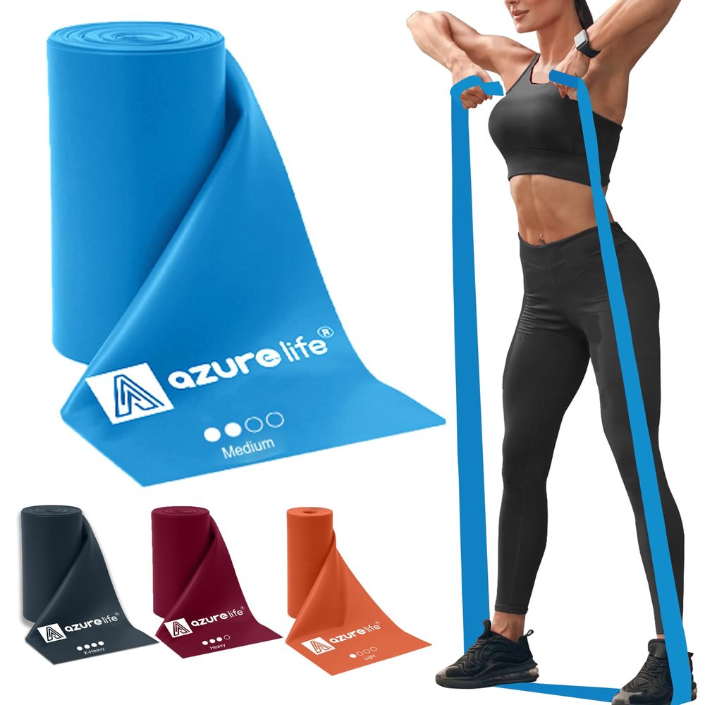 A AZURELIFE Professional 8 Yards Bulk Resistance Bands Rolls or 5,6,7 ft. Long Non-Latex Elastic Exercise Bands, Stretch Bands for PT, Yoga, Pilates, Rehab, at-Home or The Gym Workouts