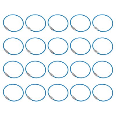 PATIKIL 5.9" Length Wire Keychain Cable, 20 Pack Stainless Steel 2mm Key Ring Loop for Outdoor Hiking Hanging Luggage Tag Keys ID Card, Blue