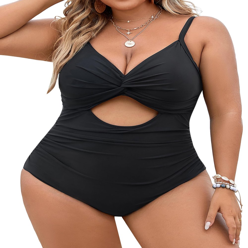 Blooming Jelly Womens Plus Size Bathing Suit Tummy Control One Piece Swimsuit Twist Front Ruched Swimwear (4X-Large,Black)
