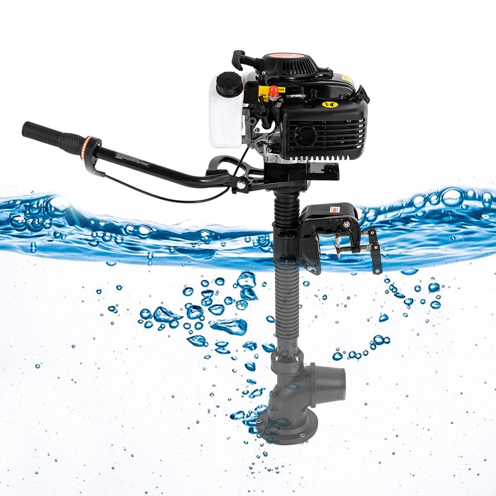 4-Stroke 4HP Outboard Motor, 55CC Heavy Duty Jet Pump Boat Engine, Wind Cooling System Short Shaft Fishing Boat Engine with CDI System for Inflatable Kayak Dinghy Canoe Small Boat