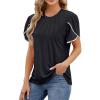 Women's T Shirt Summer Casual Crewneck Tops Short Petal Sleeve Blouses Casual Loose Tunic Tees Tops Daily Clothing Black view 1