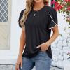 Women's T Shirt Summer Casual Crewneck Tops Short Petal Sleeve Blouses Casual Loose Tunic Tees Tops Daily Clothing Black view 2