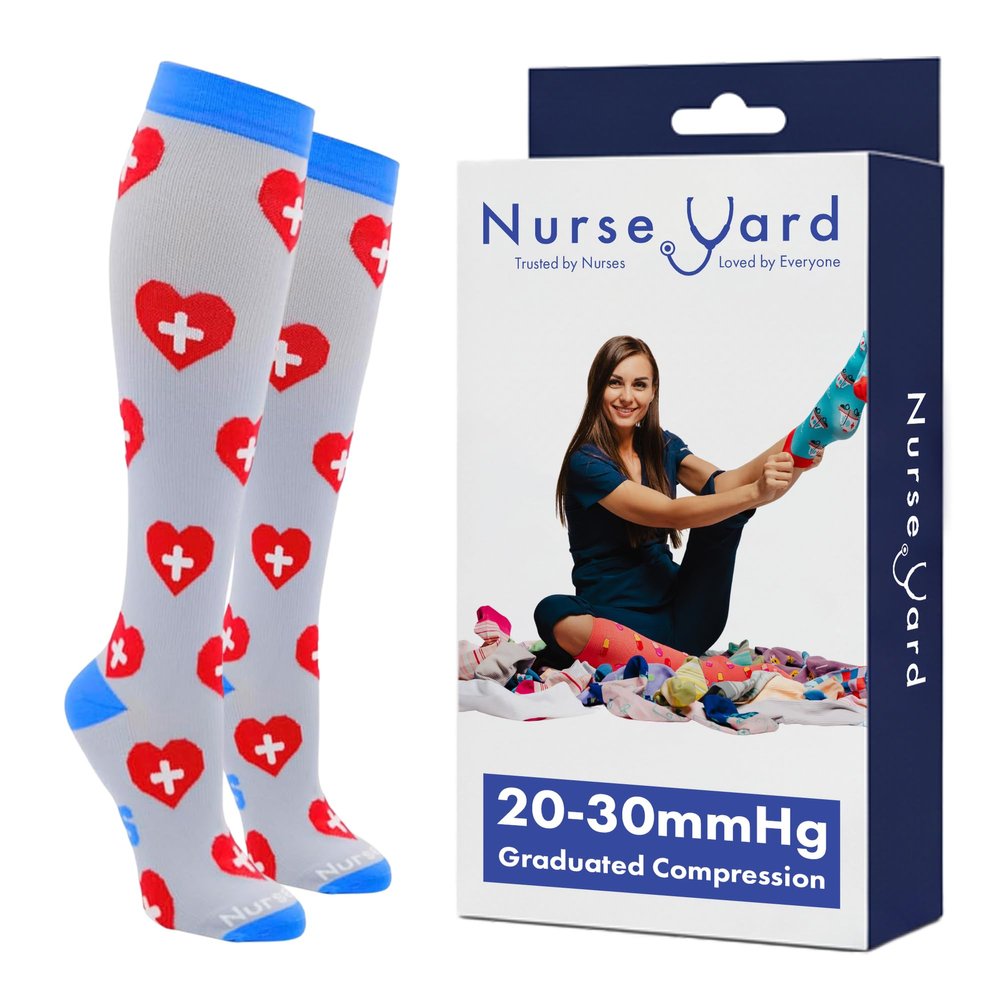 Nurse Yard Compression Socks for Nurses - Women & Men - 20-30mmHg Graduated Compression, Zero-Toe Compression, For Medical Staff, Nursing, Athletic Support Such As Running, Cycling, Hiking - 1 Pair