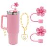 Meitesti 2pcs Cherry Blossom Straw Cover Cap and Initial Letter for Stanley Cup,10mm 0.4in Silicone Straw Tips Lids ,Straw Tip Covers Gift for Party Decor (2pcs Cherry Blossom+O) view 1