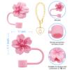 Meitesti 2pcs Cherry Blossom Straw Cover Cap and Initial Letter for Stanley Cup,10mm 0.4in Silicone Straw Tips Lids ,Straw Tip Covers Gift for Party Decor (2pcs Cherry Blossom+O) view 2