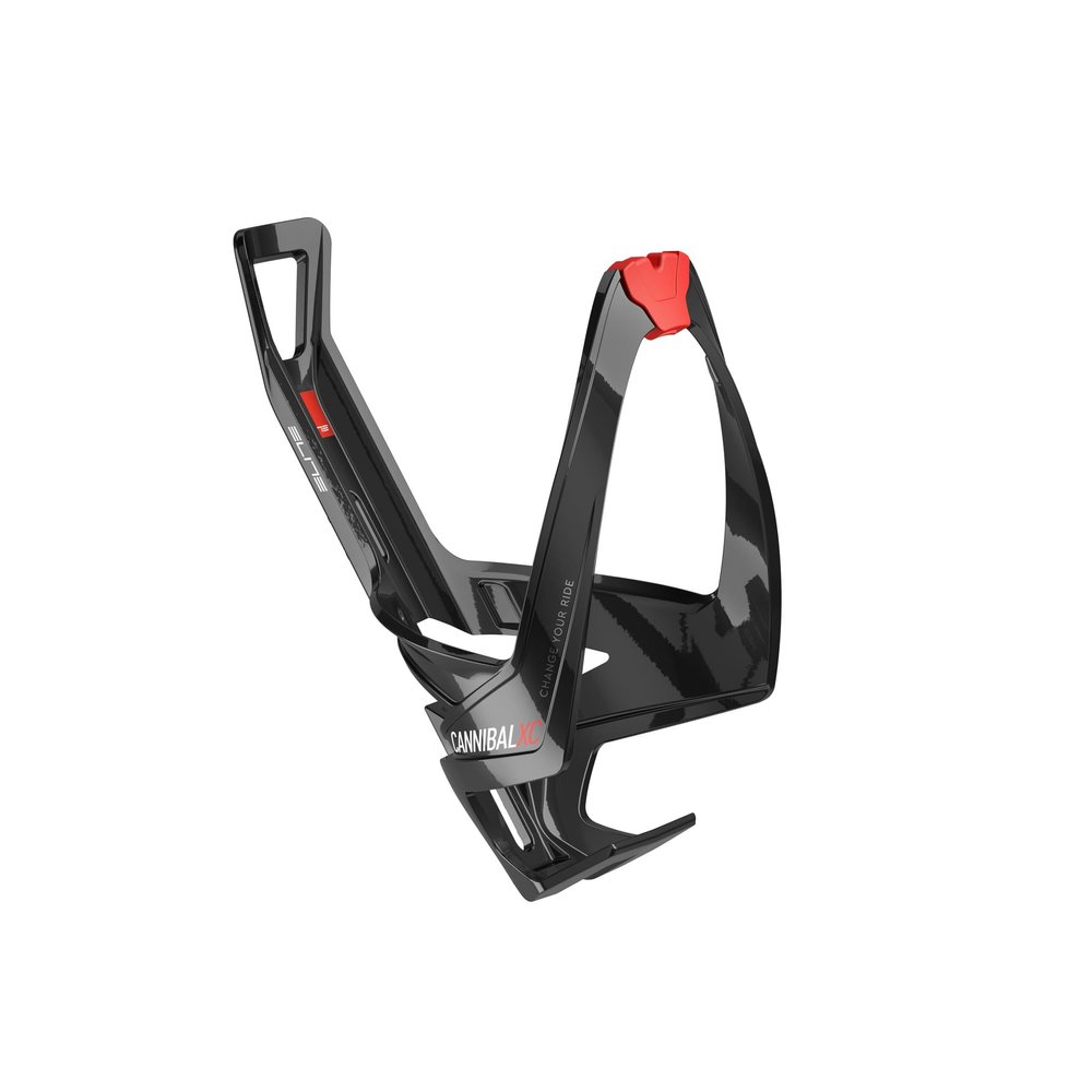 Elite Cannibal XC Bio-Based Bottle Cage, Black Glossy, Red Graphic  Lightweight and Secure for All Terrains