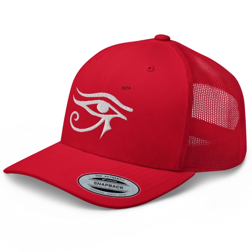RIVEMUG Eye of Horus Curved Bill Trucker Hat Mid Crown Adjustable Egyptian Cap Red