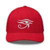 RIVEMUG Eye of Horus Curved Bill Trucker Hat Mid Crown Adjustable Egyptian Cap Red view 2