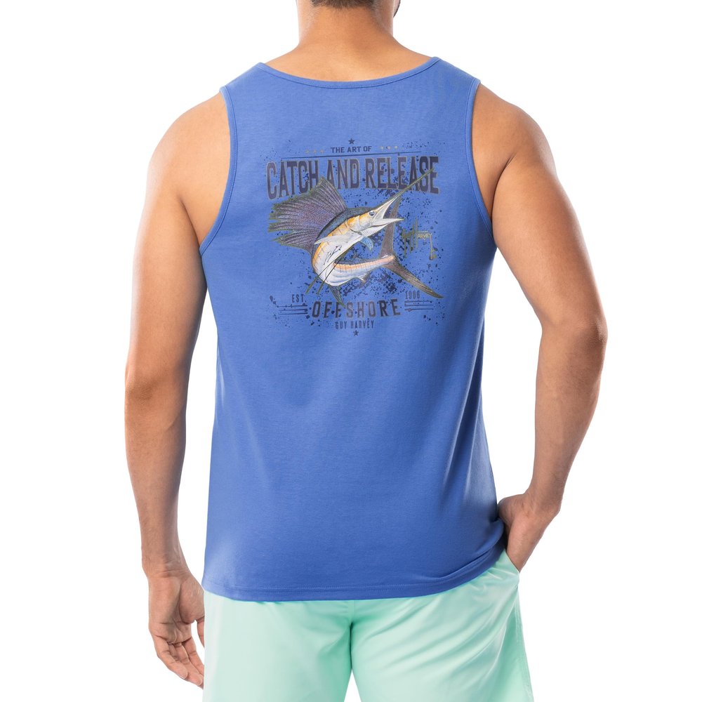 Guy Harvey Men's Fish Collection Graphic Tank Top, Azure Blue/Catch & Release, XX-Large