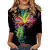 Mardi Gras Womens Tops 3/4 Sleeve Mask Print Shirt Spring Round Neck Graphic Tees Tunic Carnival Costume (Black, Small) view 1