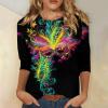 Mardi Gras Womens Tops 3/4 Sleeve Mask Print Shirt Spring Round Neck Graphic Tees Tunic Carnival Costume (Black, Small) view 2