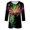 Mardi Gras Womens Tops 3/4 Sleeve Mask Print Shirt Spring Round Neck Graphic Tees Tunic Carnival Costume (Black, Small) view 4