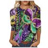 Mardi Gras Shirts for Women, Going Out Top Peplum Tops for Women 2024 Mardi Gras Womens Tops 3/4 Sleeve Mask Print Shirt Spring Round Neck Graphic Tees Tunic Carnival Costume (Dark Purple,4X-Large) view 1
