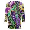 Mardi Gras Shirts for Women, Going Out Top Peplum Tops for Women 2024 Mardi Gras Womens Tops 3/4 Sleeve Mask Print Shirt Spring Round Neck Graphic Tees Tunic Carnival Costume (Dark Purple,4X-Large) view 3