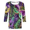 Mardi Gras Shirts for Women, Going Out Top Peplum Tops for Women 2024 Mardi Gras Womens Tops 3/4 Sleeve Mask Print Shirt Spring Round Neck Graphic Tees Tunic Carnival Costume (Dark Purple,4X-Large) view 4