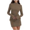 NATHGAM Women's Sexy Wrap Bodycon Dress Long Bell Sleeve Mini Dresses Flap Pocket Mock Neck Dress Party Nightclub Streetwear Khaki view 1