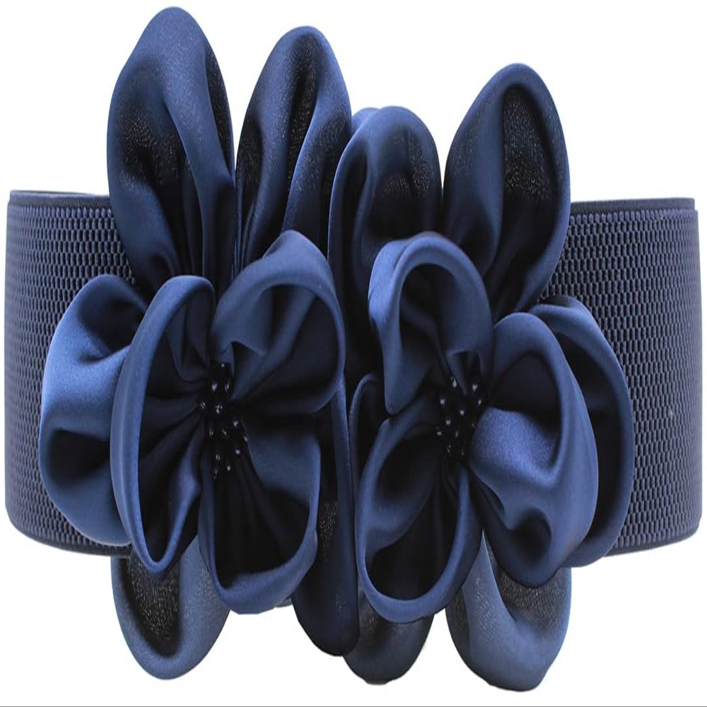 ALAIX Women's Wide Belt Stretchy Chunky Waist Belt Dress Belts Big Flower Cinch Belts Elastic Belts for Women