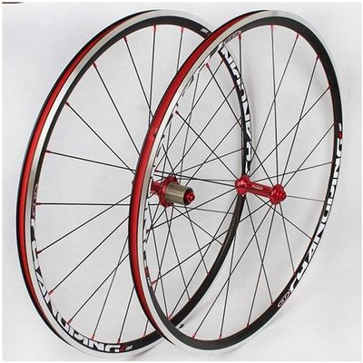 Bicycle Wheels Road Bicycle Wheel Pair Wheelset 700C Alloy Bicycle Wheels 8-11 Speed Box Flywheel (Color : Red Hub)