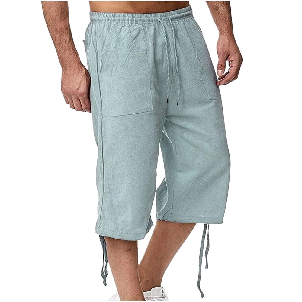 Men's Perfect Classic Fit Shorts Casual Elastic Waist Training Running Jogger Shorts Stretch Drawstring Summer Shorts Light Blue