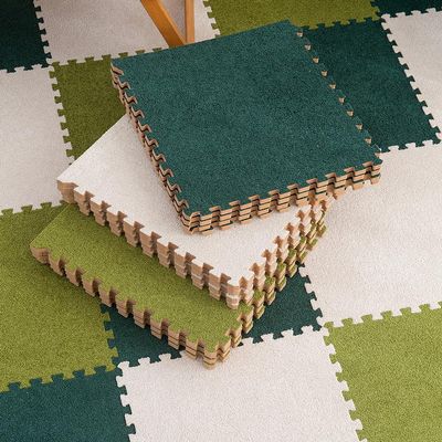 9 Pcs Interlocking Plush Foam Mat Comfy Foam Carpet Tiles Floor Padding with Border Anti-Slip Exercise Play Mat for Yoga, Playroom, Garage, Room Floor, Puzzle Area (green)