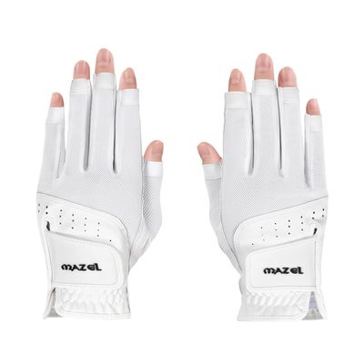 MAZEL Women's Golf Gloves One Pair Open-Finger Design,Breathable Hot Wet Weather Sweat-Absorbing,Fit Size S M L XL (White, Small)