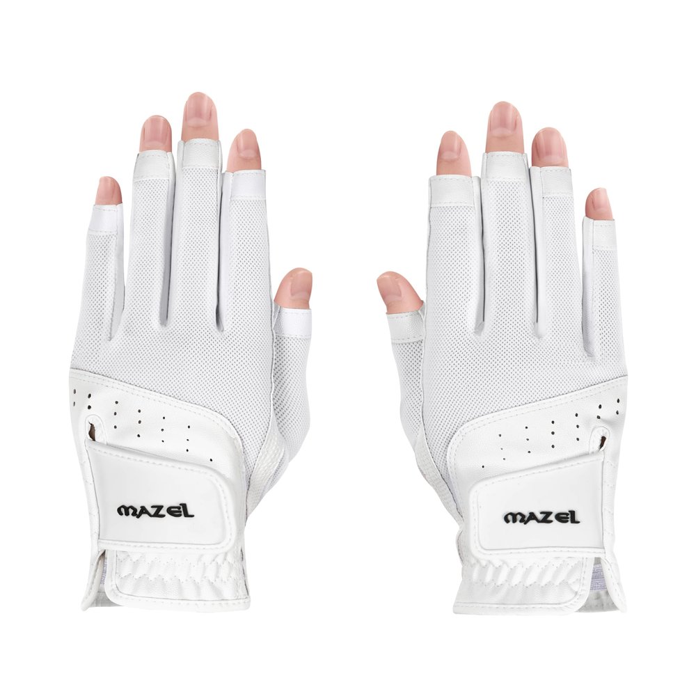 MAZEL Women's Golf Gloves One Pair Open-Finger Design,Breathable Hot Wet Weather Sweat-Absorbing,Fit Size S M L XL (White, Small)