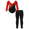 YOOJOO Kids Girls Gymnastics Dance Outfits Long Sleeve Leotard Biketard Jumpsuit with Leggings Pants Set Activewear Red&Black 6 Years view 2