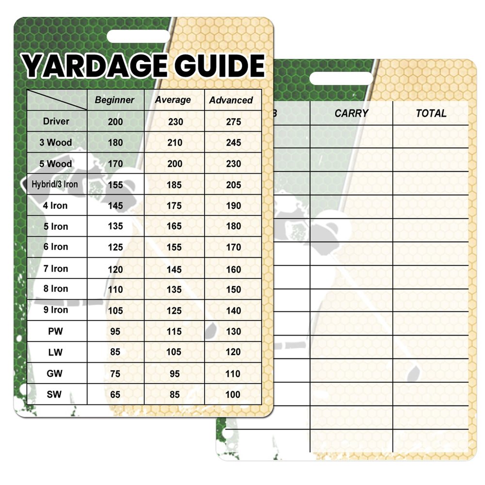 2pcs Golfers Quick Reference Distance Card Golf Club Range Estimation Cheat Sheet Card Golf Club Distance Golf Yardage Guide for Seasoned Golfers, Average, Beginners
