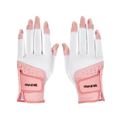 MAZEL Women's Golf Gloves One Pair Open-Finger Design,Breathable Hot Wet Weather Sweat-Absorbing,Fit Size S M L XL (Pink, Large)