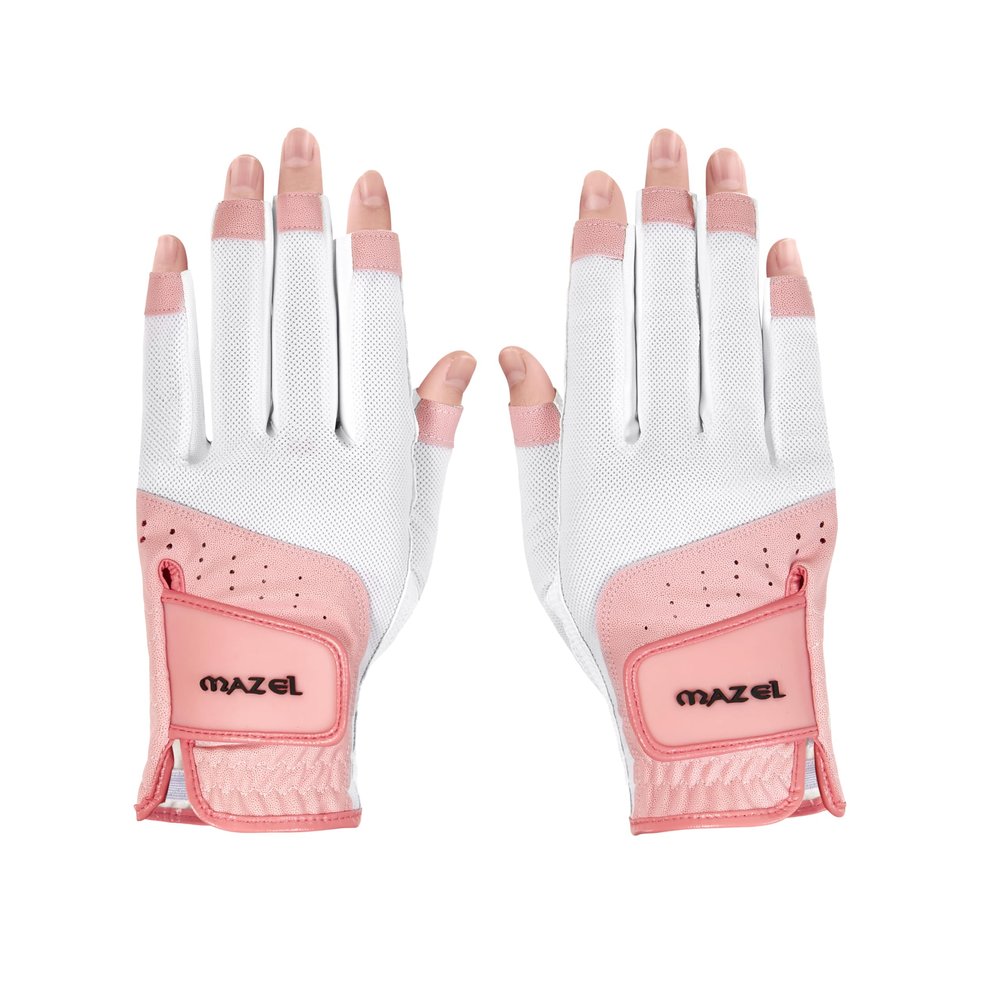 MAZEL Women's Golf Gloves One Pair Open-Finger Design,Breathable Hot Wet Weather Sweat-Absorbing,Fit Size S M L XL (Pink, Large)