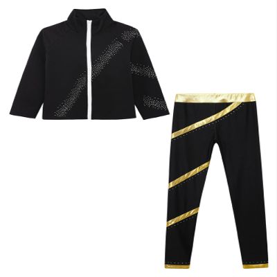 Aislor Girls Kids Ice Skating Suit Figure Skating Jacket Outerwear with Practice Leggings Ice Skating Pants Training Costume Type A Gold 8 Years