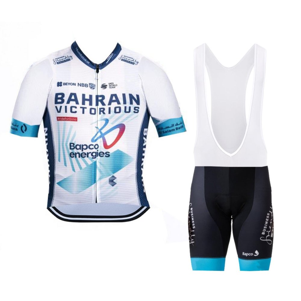 2024 pro Team BAHRAIN Cycling Jersey Set,Summer Cycle Shirt MTB Bike Clothing Bib Short Kits 9D Gel Pad (XL)