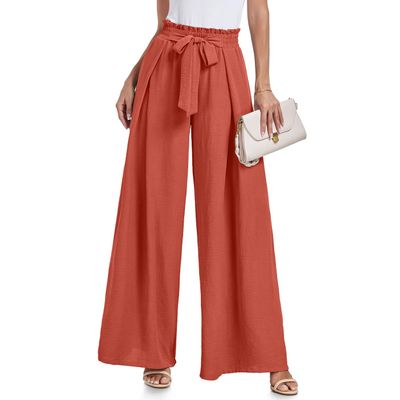 Womens High Waist Wide Leg Pants Elastic Waist Flowy Palazzo Lounge Pants Loose Trousers with Pockets