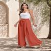 Womens High Waist Wide Leg Pants Elastic Waist Flowy Palazzo Lounge Pants Loose Trousers with Pockets view 2