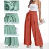 Womens High Waist Wide Leg Pants Elastic Waist Flowy Palazzo Lounge Pants Loose Trousers with Pockets view 3