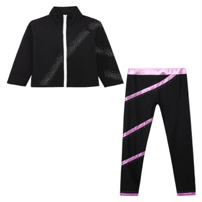 Aislor Girls Kids Ice Skating Suit with Practice Leggings & Jacket - Figure Skating Training Costume Type A Pink 8 Years