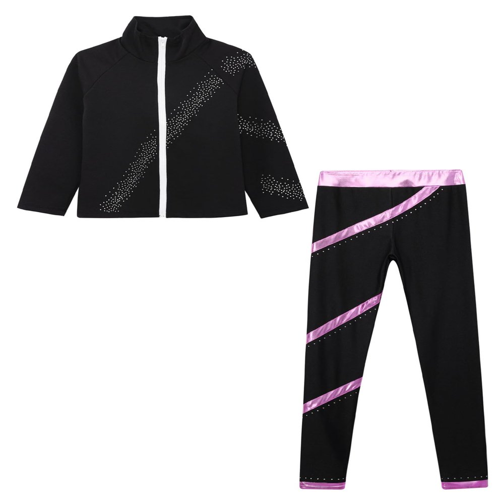 Aislor Girls Kids Ice Skating Suit with Practice Leggings & Jacket - Figure Skating Training Costume Type A Pink 8 Years