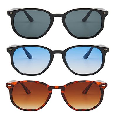 ICARA 3 Pack Sunglasses for women men Classic Retro UV400 Glasses Trendy Sun Glasses UV400 Protection (3 pack of black+blue+tea)