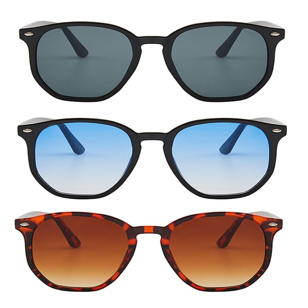 ICARA 3 Pack Sunglasses for women men Classic Retro UV400 Glasses Trendy Sun Glasses UV400 Protection (3 pack of black+blue+tea)